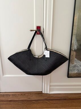 Wicker Wings Black Woven Tote with Beige Interior - extra large tote